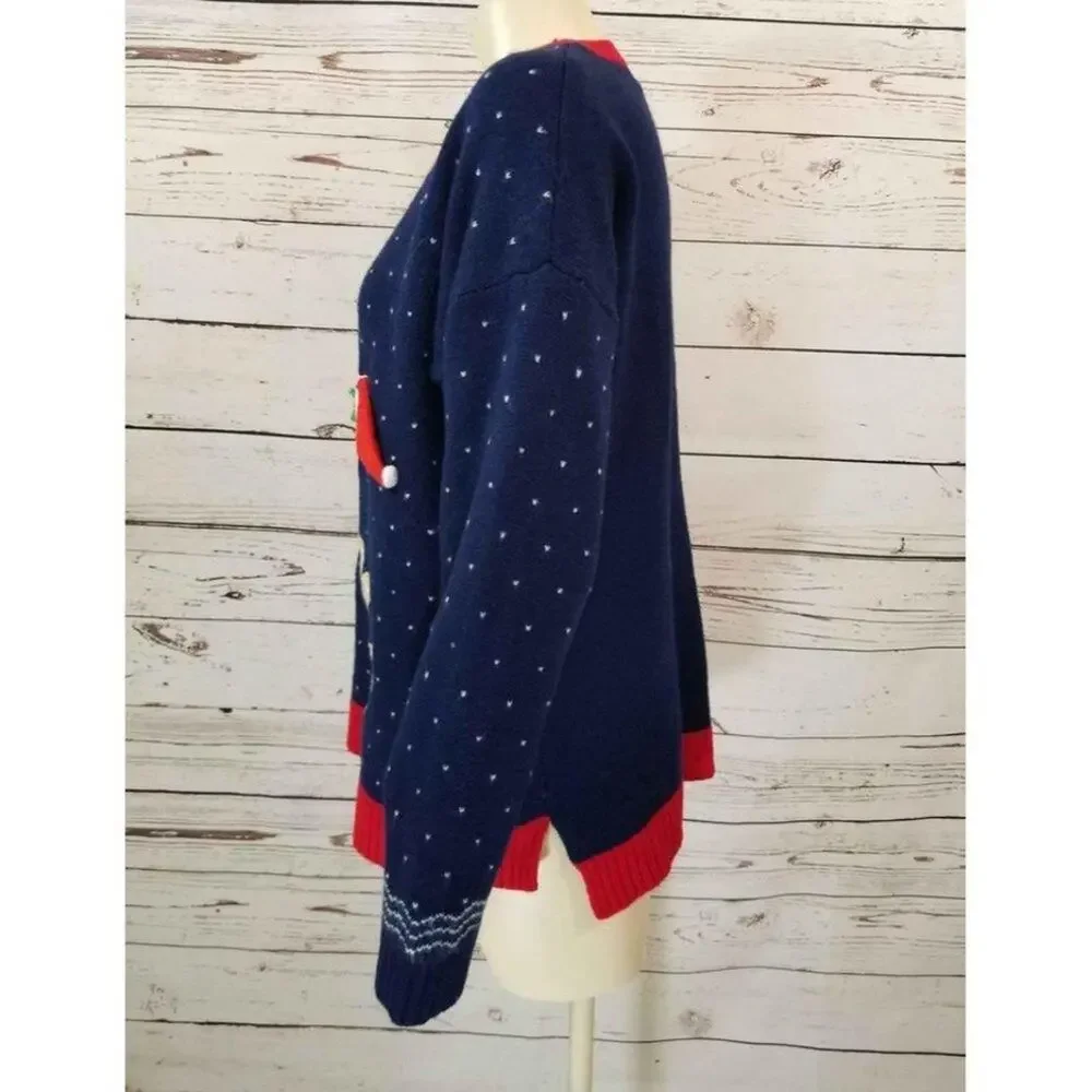 Christmas Sweater Holiday Gingerbread Man cool sunglasses navy blue XL